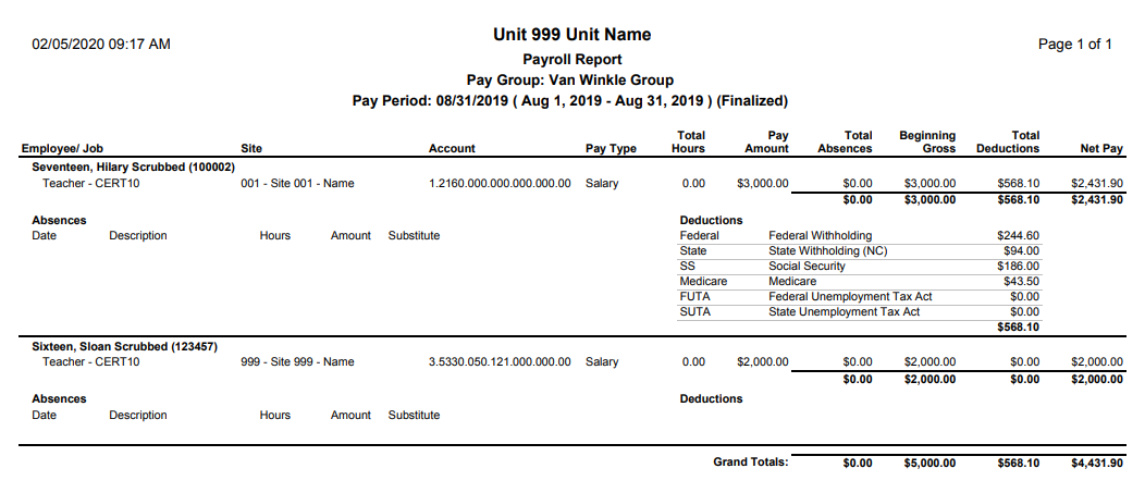 sample payroll report